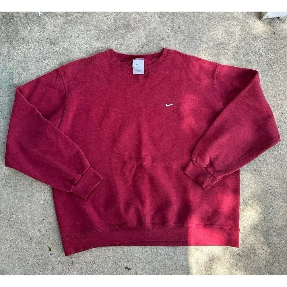 Nike Mens Crewneck Sweatshirt Burgundy Embroidered Swoosh‎ XL Fleece Pullover